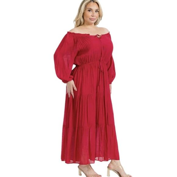 MITTOSHOP Long Sleeve Elastic Waist Tiered Versatile Maxi Dress, NWT! 2X 2XL - Picture 5 of 13